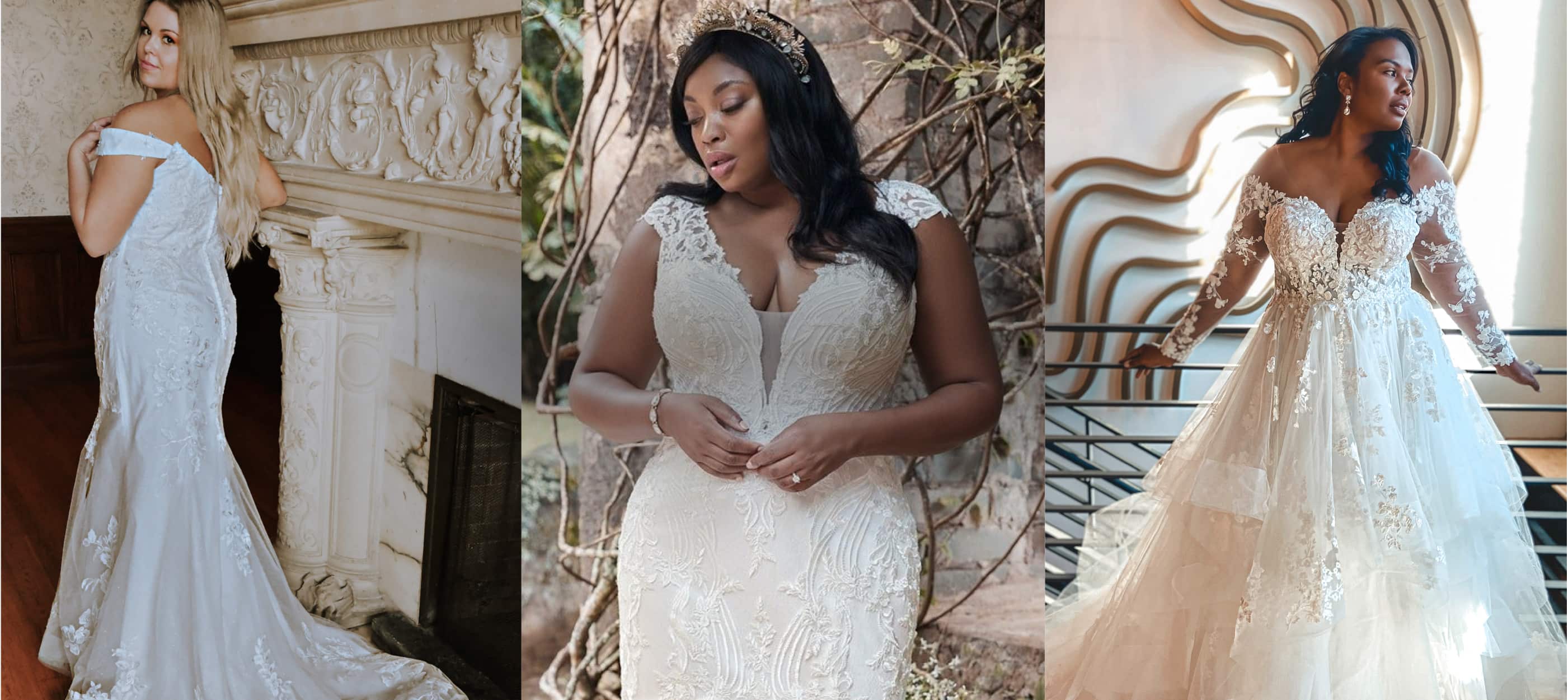 Model wearing a plus size collection gown