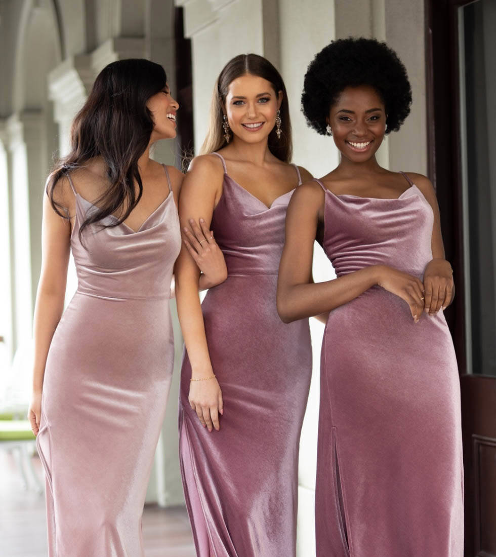 Model's wearing a bridesmaids gowns
