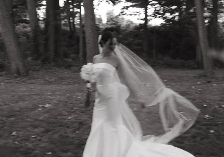 Real bride wearing a wedding dress