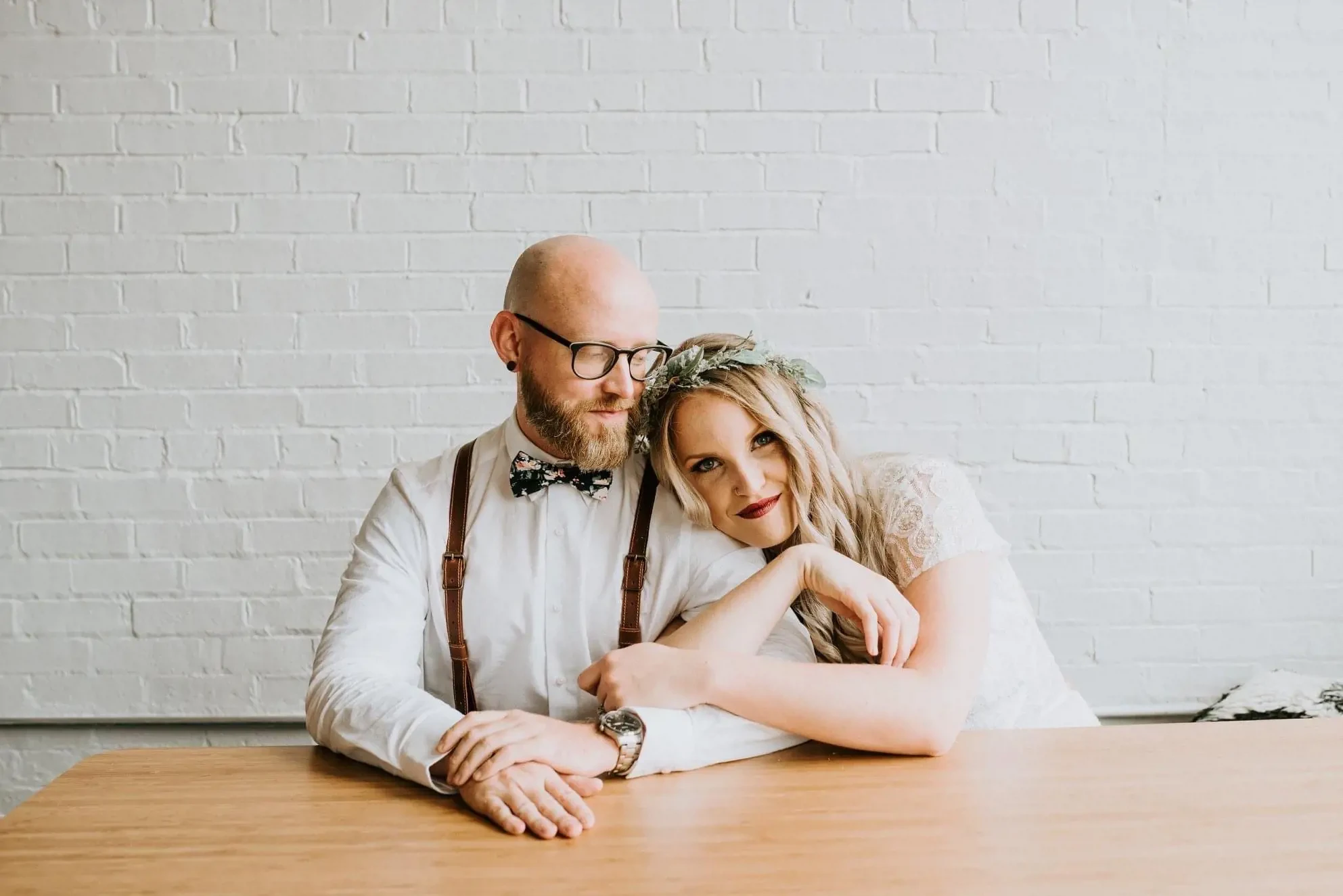 Photo of the real bride and groom hugging