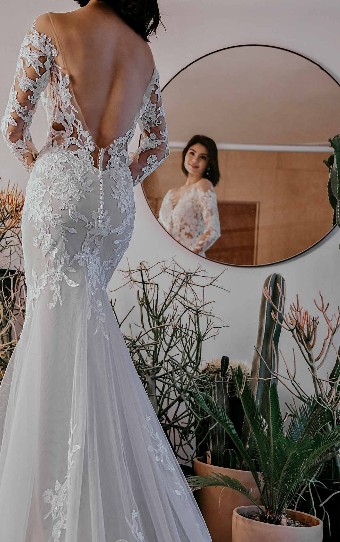Essense of Australia Style No. D3284 #8 (IVRM-PL) Ivory Lace & Tulle over Rum Gown w/ Porcelain Tulle Illusion thumbnail