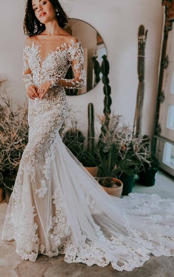 Essense of Australia Style No. D3284 #3 (IVRM-PL) Ivory Lace & Tulle over Rum Gown w/ Porcelain Tulle Illusion thumbnail