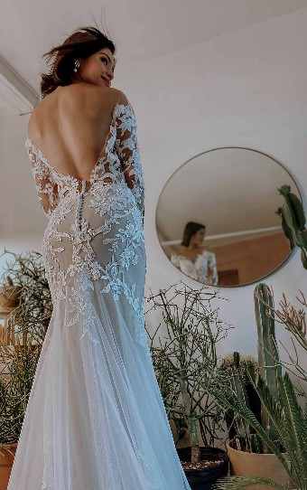 Essense of Australia Style No. D3284 #7 (IVRM-PL) Ivory Lace & Tulle over Rum Gown w/ Porcelain Tulle Illusion thumbnail