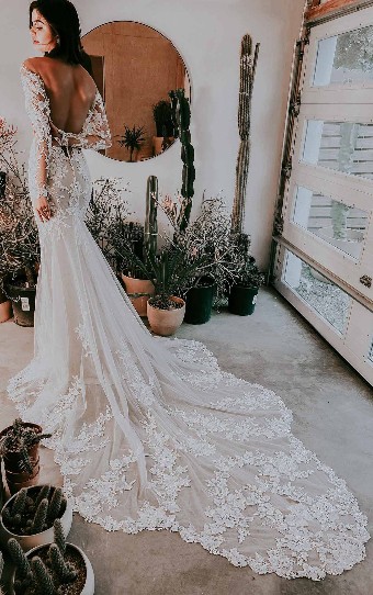Essense of Australia Style No. D3284 #4 (IVRM-PL) Ivory Lace & Tulle over Rum Gown w/ Porcelain Tulle Illusion thumbnail