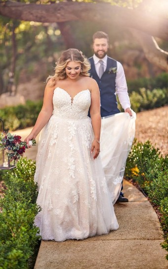 Essense of Australia Style No. D2752ZZ #4 (IVMC-PL) Ivory Lace & Tulle over Moscato Gown w Porcelain Tulle Plunge thumbnail