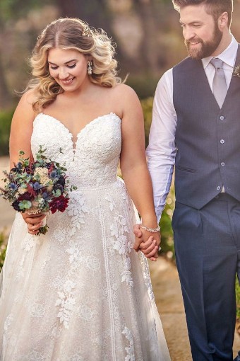 Essense of Australia Style No. D2752ZZ #1 (IVMC-PL) Ivory Lace & Tulle over Moscato Gown w Porcelain Tulle Plunge thumbnail
