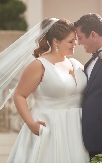 Stella York Style No. 6758ZZ #2 (IV-PL) Ivory Gown with Porcelain Tulle Plunge thumbnail