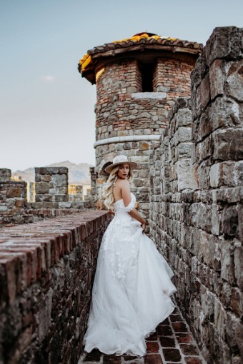 Stella York Style No. 7332CR #2 default (IVMC-PL) IVR Lace & Tulle over Moscato Gown w/ Porcelain Tulle Plunge thumbnail