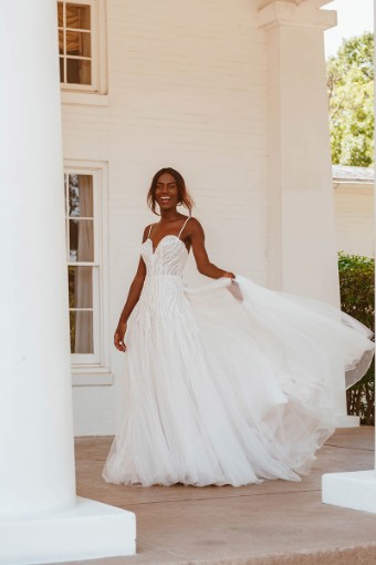 Stella York Style No. 7490IV #0 default (IVBC-PL) IVR Embroidery & Tulle ov Biscotti Gown w Porcelain Plunge thumbnail