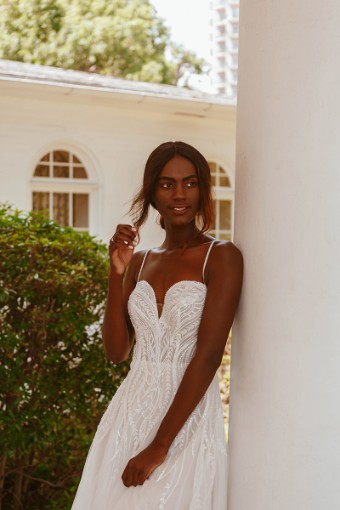 Stella York Style No. 7490IV #2 (IVBC-PL) IVR Embroidery & Tulle ov Biscotti Gown w Porcelain Plunge thumbnail