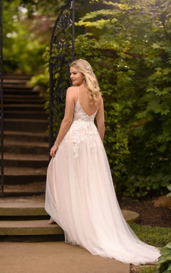 Essense of Australia Style No. D2840IV #1 default (IVMC-PL) Ivory Lace & Tulle ov Moscato Gown w/ Porcelain Tulle Plunge thumbnail