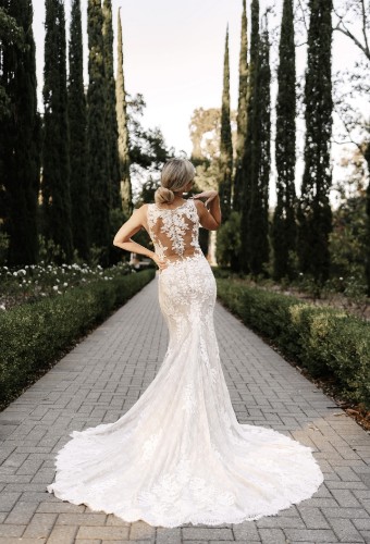 Stella York Style No. 6933ZZ #2 (IVLT-PL) Ivory Lace over Latte Georgette with Porcelain Tulle Illusion thumbnail