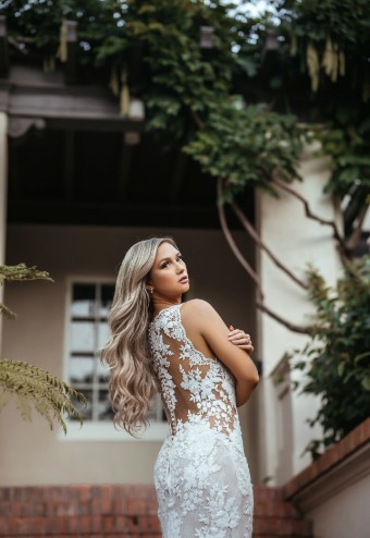 Stella York Style No. 6933ZZ #4 (IVLT-PL) Ivory Lace over Latte Georgette with Porcelain Tulle Illusion thumbnail