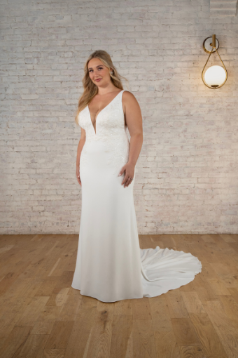 Stella York Style No. 7774-IV #0 default (PI-PL) Pure Ivory Gown w Porcelain Tulle Plunge thumbnail