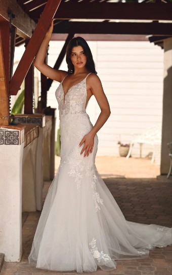 Stella York Style No. 7841-IV #0 default (IVAL-PL) IVR LACE & TULLE OVER ALM GOWN W PORCELAIN TULLE ILLUSION thumbnail