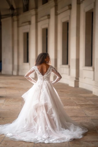 Essense of Australia Style No. D3892DQ #3 Ivory Lace & Tulle Over Biscotti Gown W Porcelain Tulle Plunge thumbnail