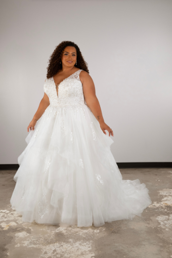 Essense of Australia Style No. D3892DQ #1 Ivory Lace & Tulle Over Biscotti Gown W Porcelain Tulle Plunge thumbnail
