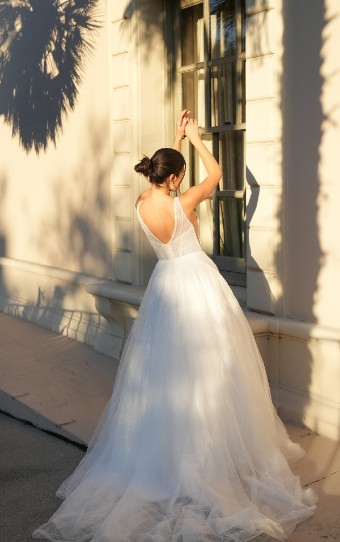 Stella York Style No. 7906IS #3 (IVIV-PL) Ivory Lace & Tulle over Ivory Gown w Porcelain Tulle Plunge thumbnail