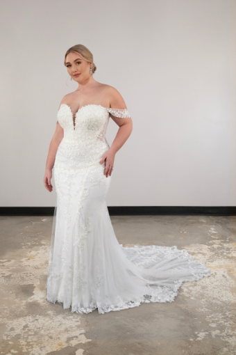 Essense of Australia Style No. D3992IV #5 (IVIV-PL) Ivory Lace & Tulle over Ivory Gown w Porcelain Tulle Plunge thumbnail