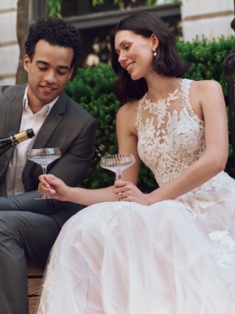 Rebecca Ingram Style No. RICKIE (25RK284A01 - Unlined bodice, sparkle tulle) #3 All Ivory (gown with Ivory Illusion) Ivory over Blush (gown with Natural Illusion) thumbnail