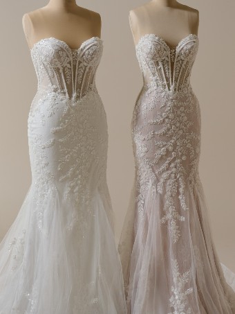 Maggie Sottero Style No. BENJIE (25MB271A01 - Unlined bodice, Chantilly lace) #13 Ivory over Blush (gown with Natural Illusion) thumbnail