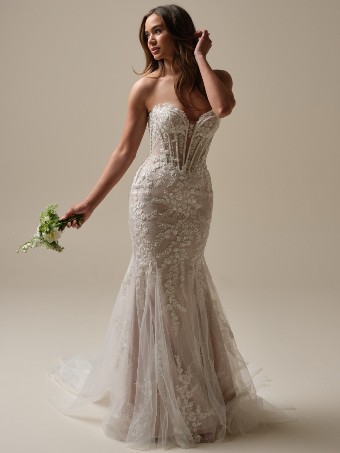 Maggie Sottero Style No. BENJIE (25MB271A01 - Unlined bodice, Chantilly lace) #7 Ivory over Blush (gown with Natural Illusion) thumbnail