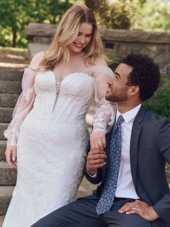 Maggie Sottero Style No. BENJIE (25MB271A01 - Unlined bodice, Chantilly lace) #8 Ivory over Blush (gown with Natural Illusion) thumbnail