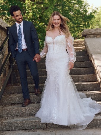 Maggie Sottero Style No. BENJIE (25MB271A01 - Unlined bodice, Chantilly lace) #9 Ivory over Blush (gown with Natural Illusion) thumbnail