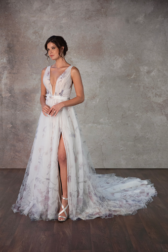 Essense of Australia Style No. D4165ZZ #0 default (ILRM-PL) IVR TLE W LAV PRINT IVR ROYAL ORG OV RUM GOWN W PLN TLE PLNG thumbnail