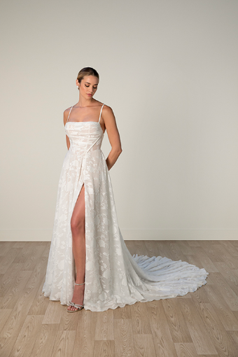 Stella York Style No. 8055ZZ #1 (IV-HZ) IVORY LACE AND TULLE OVER HAZELNUT GOWN thumbnail