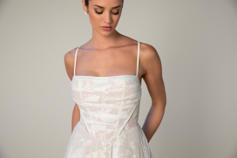 Stella York Style No. 8055ZZ #3 (IV-HZ) IVORY LACE AND TULLE OVER HAZELNUT GOWN thumbnail
