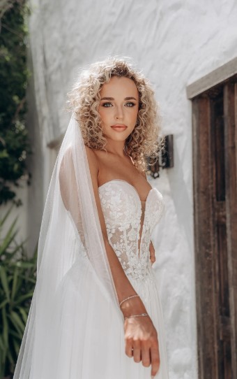 Stella York Style No. 8027IV #2 (IVIV-PL) IVORY GOWN W IVORY TULLE LINED BODICE & PLN TULLE PLUNGE thumbnail