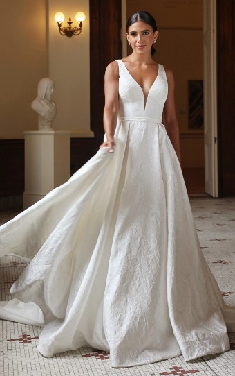 Essense of Australia Style No. D4140ZZ #0 default (IQ-PL) IVORY GOWN W PORCELAIN TULLE PLUNGE thumbnail