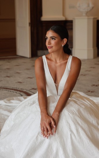 Essense of Australia Style No. D4140ZZ #1 (IQ-PL) IVORY GOWN W PORCELAIN TULLE PLUNGE thumbnail