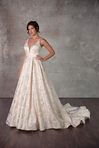 Essense of Australia Style No. D4140ZZ #4 (IQ-PL) IVORY GOWN W PORCELAIN TULLE PLUNGE thumbnail