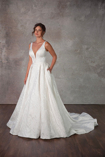 Essense of Australia Style No. D4140ZZ #2 (IQ-PL) IVORY GOWN W PORCELAIN TULLE PLUNGE thumbnail