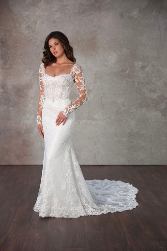 Essense of Australia Style No. D4172CQ #2 (IVIV-PL) IVR LACE & TULLE OV IVORY GOWN W PLN TULLE ILLUSION & SLEEVES thumbnail