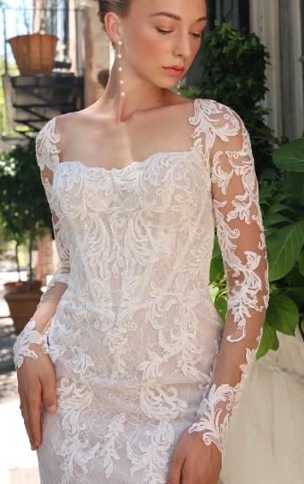 Essense of Australia Style No. D4172CQ #3 (IVIV-PL) IVR LACE & TULLE OV IVORY GOWN W PLN TULLE ILLUSION & SLEEVES thumbnail
