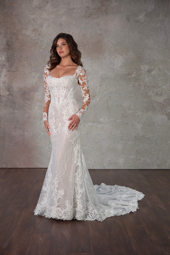 Essense of Australia Style No. D4172CQ #1 (IVIV-PL) IVR LACE & TULLE OV IVORY GOWN W PLN TULLE ILLUSION & SLEEVES thumbnail