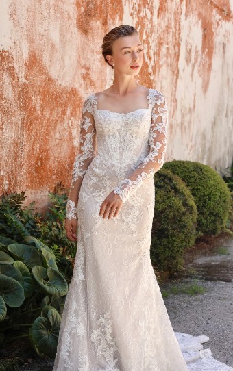 Essense of Australia Style No. D4172CQ #0 default (IVIV-PL) IVR LACE & TULLE OV IVORY GOWN W PLN TULLE ILLUSION & SLEEVES thumbnail