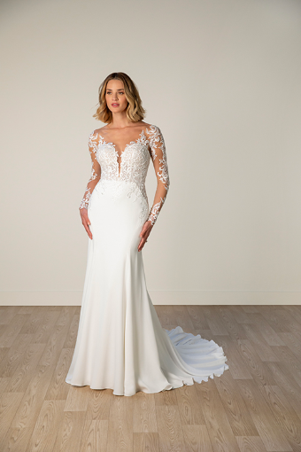 Stella York Style No. 8028CR #1 (PI-PL) PURE IVORY GOWN W PORCELAIN TULLE ILLUSION AND SLEEVES thumbnail
