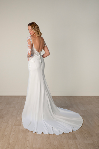 Stella York Style No. 8028CR #2 (PI-PL) PURE IVORY GOWN W PORCELAIN TULLE ILLUSION AND SLEEVES thumbnail