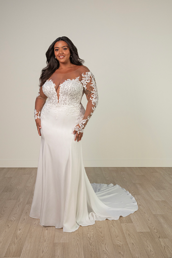 Stella York Style No. 8028CR #5 (PI-PL) PURE IVORY GOWN W PORCELAIN TULLE ILLUSION AND SLEEVES thumbnail