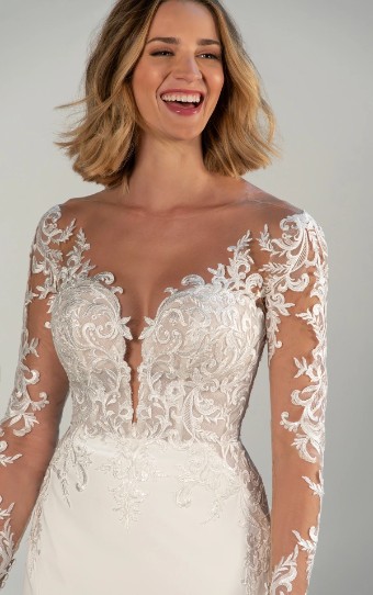 Stella York Style No. 8028CR #3 (PI-PL) PURE IVORY GOWN W PORCELAIN TULLE ILLUSION AND SLEEVES thumbnail
