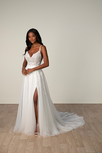 Stella York Style No. 8036IQ #4 (IVIV-PL) IVR LACE & TULLE OVER IVORY GOWN W PORCELAIN TULLE SIDE PLNG thumbnail