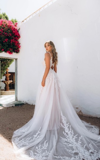 Stella York Style No. 8036IQ #1 (IVIV-PL) IVR LACE & TULLE OVER IVORY GOWN W PORCELAIN TULLE SIDE PLNG thumbnail