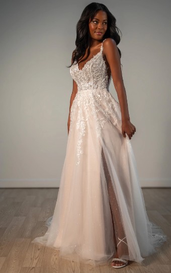 Stella York Style No. 8036IQ #3 (IVIV-PL) IVR LACE & TULLE OVER IVORY GOWN W PORCELAIN TULLE SIDE PLNG thumbnail