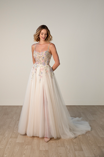 Stella York Style No. 8063GQ #1 (BH-IV) BLUE BLUSH LACE ON TULLE OVER IVORY GOWN thumbnail