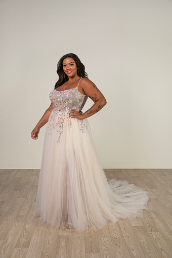 Stella York Style No. 8063GQ #5 (BH-IV) BLUE BLUSH LACE ON TULLE OVER IVORY GOWN thumbnail