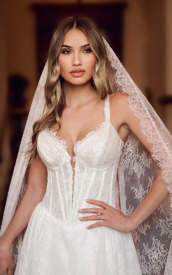 Essense of Australia Style No. D4315ZZ #1 (IV-PL) IVORY GOWN W PORCELAIN TULLE ILLUSION AND PLUNGE thumbnail